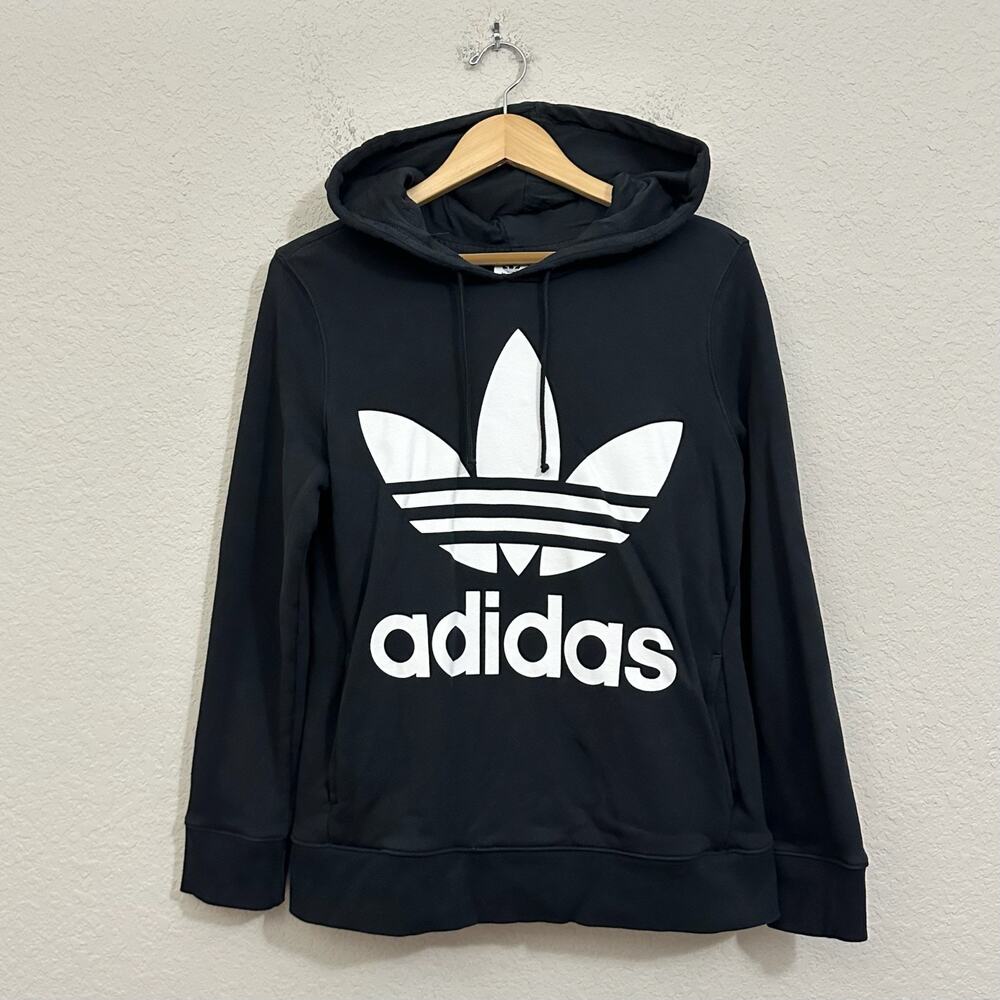 ADIDAS ORIGINALS Hoodie Black Graphic Trefoil Pullover Sweatshirt